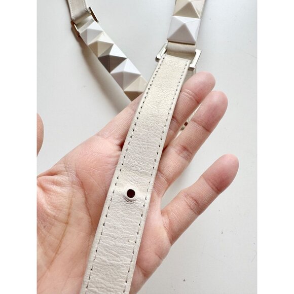 SUZI ROHER Ivory Cream Grey Pyramid Stud Leather Elastic Stretch Belt, One Size - Picture 5 of 9